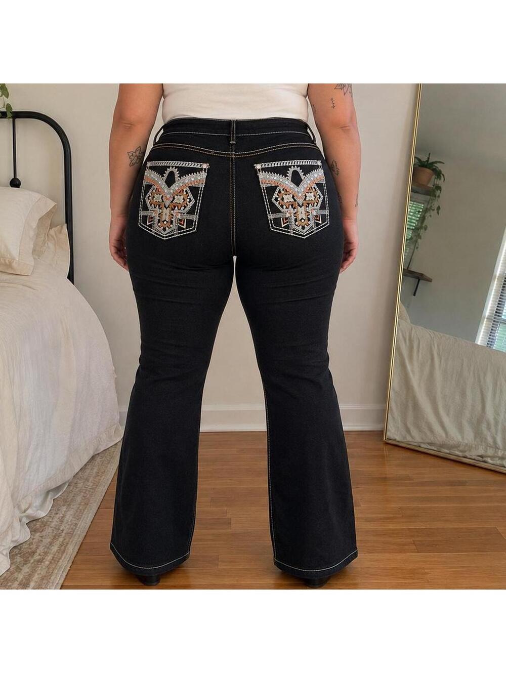 BabeLicious Women's Black Bootcut Jeans with Embroidered Back Pockets, Size 19/